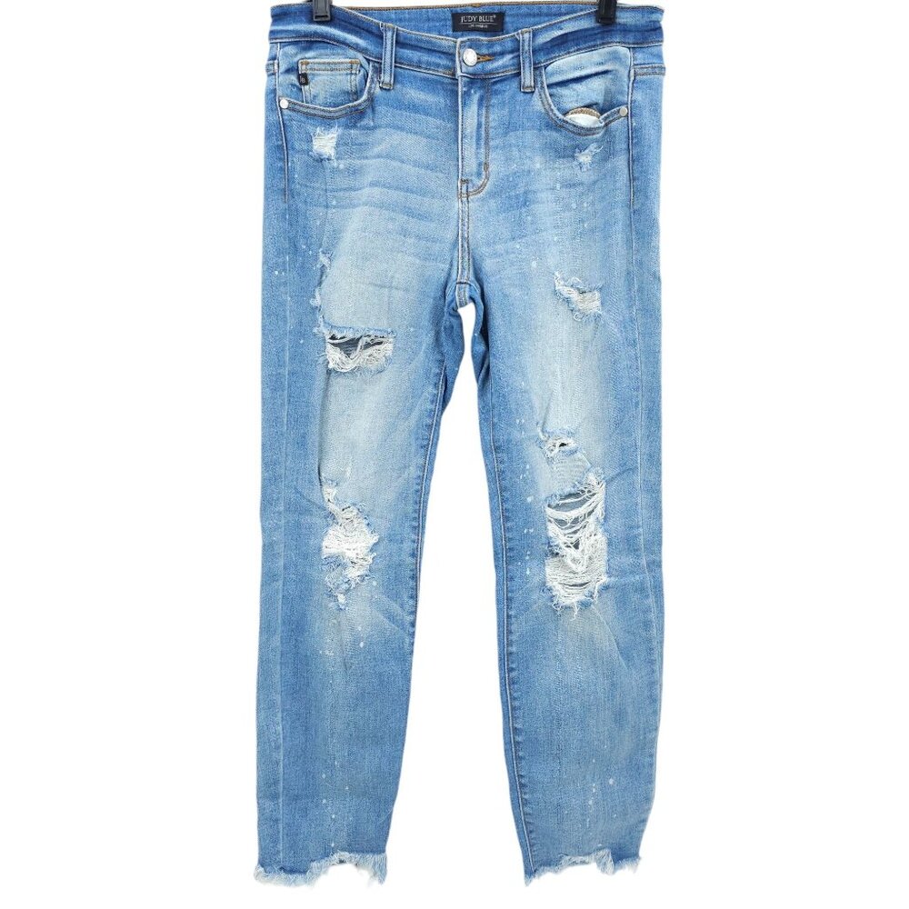 Judy Blue Jeans Boyfriend Fit Size 9 - 29 Stretch Splatter Distressed HIgh Rise